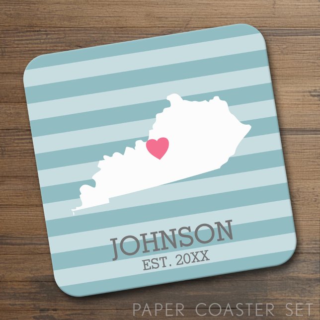 Posavasos Cuadrado De Papel Mapa del estado del hogar de Kentucky - Nombres de (Custom Coaster)