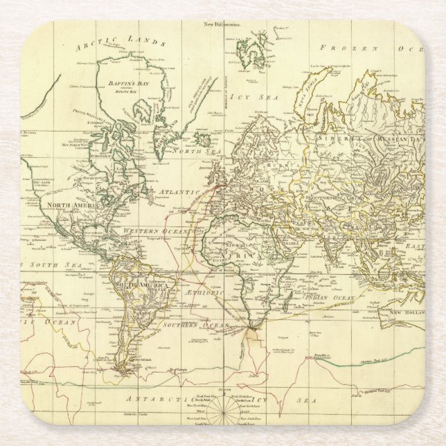 Posavasos Cuadrado De Papel Mapa del mundo 5 (Anverso)