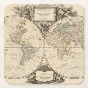 Posavasos Cuadrado De Papel Mapa del mundo 9