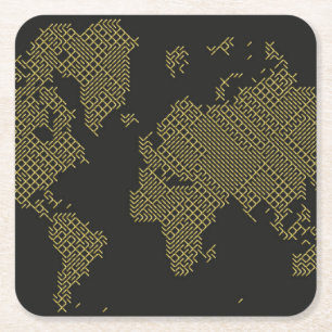 Posavasos Cuadrado De Papel Mapa del mundo de Digitaces
