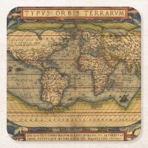 Posavasos Cuadrado De Papel Mapa del Mundo de Ortelius 1570: Cartografía Antig