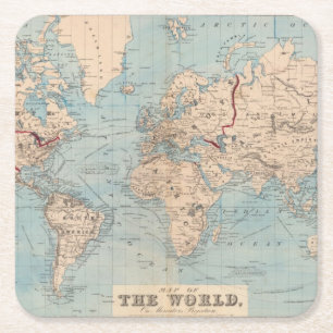 Posavasos Cuadrado De Papel Mapa del mundo en la proyección de Mercator