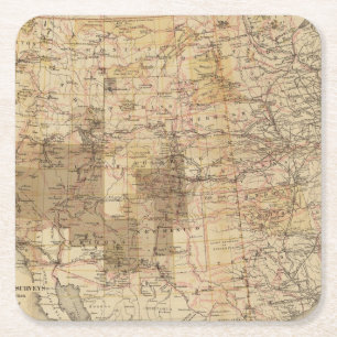 Posavasos Cuadrado De Papel Mapa del progreso 1878 de las encuestas sobre