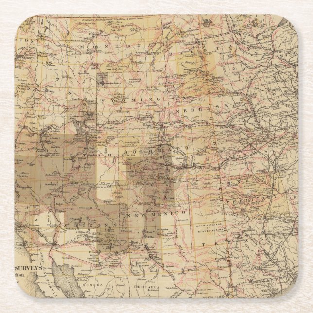Posavasos Cuadrado De Papel Mapa del progreso 1878 de las encuestas sobre (Anverso)