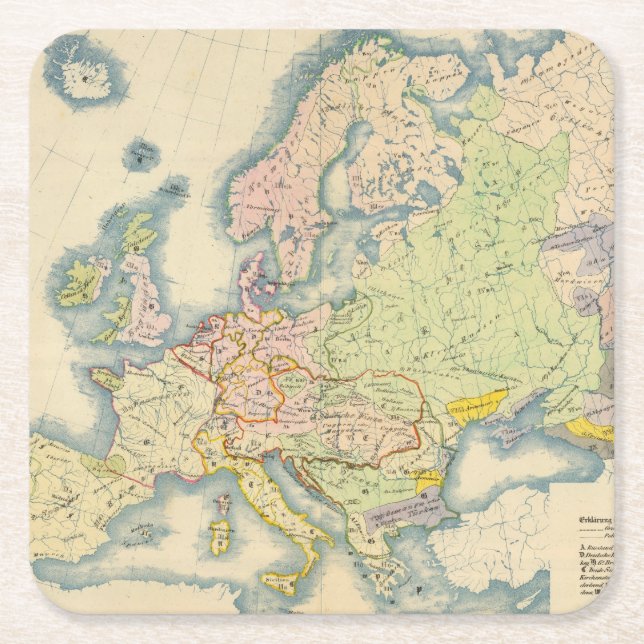 Posavasos Cuadrado De Papel Mapa etnográfico de Europa (Anverso)