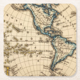 Posavasos Cuadrado De Papel Mapa grabado del hemisferio occidental