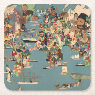Posavasos Cuadrado De Papel Mapa ilustrado del mundo