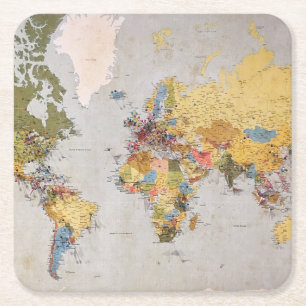 Posavasos Cuadrado De Papel mapa mundial