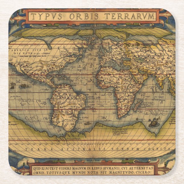 Posavasos Cuadrado De Papel Mapa Mundial Viaje Antiguo Ortelius Europa (Anverso)