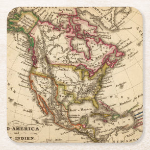 Posavasos Cuadrado De Papel Mapa norteamericano 2