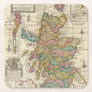Posavasos Cuadrado De Papel Mapa nuevo y correcto de Escocia y de las islas