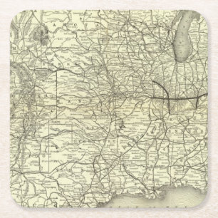 Posavasos Cuadrado De Papel Mapa Ohio y ferrocarril de Mississippi