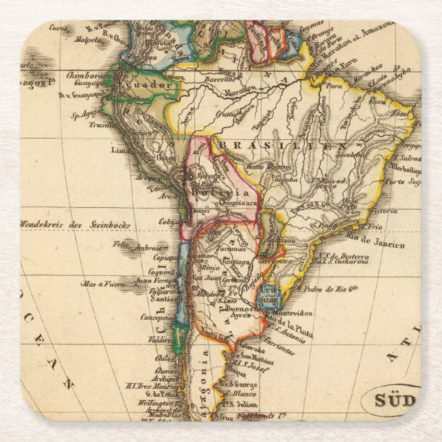 Posavasos Cuadrado De Papel Mapa suramericano (Anverso)