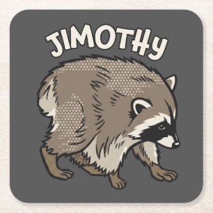 Posavasos Cuadrado De Papel Mapache de estilo cómico Jimothy Animal