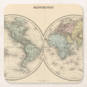 Posavasos Cuadrado De Papel Mapas del mundo