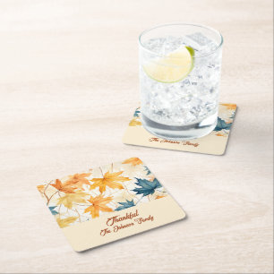 Posavasos Cuadrado De Papel Maple deja cena de brunch de Acción de Gracias