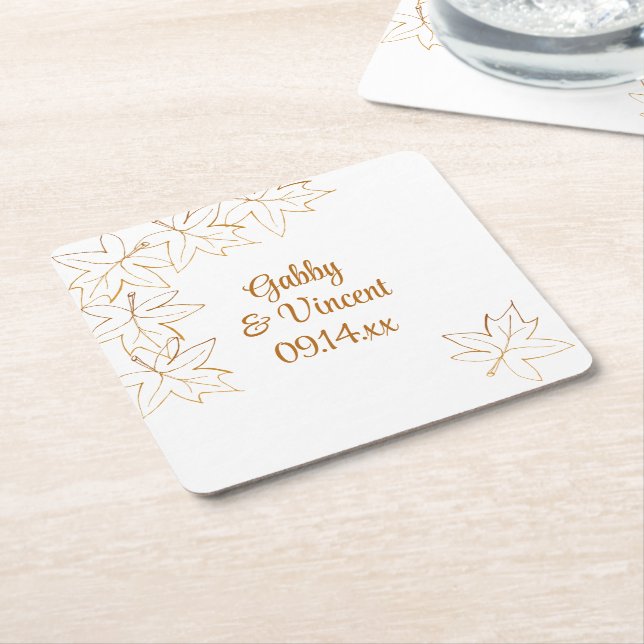 Posavasos Cuadrado De Papel Maple Leaf Edge Wedding (En perspectiva)