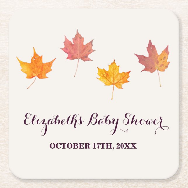 Posavasos Cuadrado De Papel Maple Leaves Cae Baby Shower (Anverso)