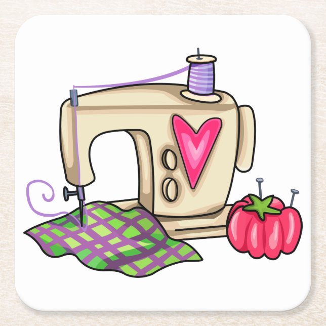 Posavasos Cuadrado De Papel Máquina de coser (Anverso)