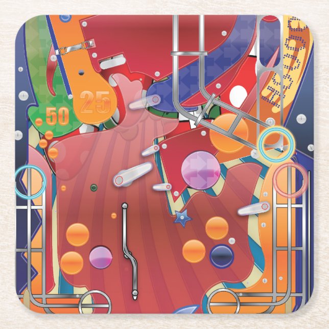 Posavasos Cuadrado De Papel Máquina Pinball de Las Vegas (Anverso)