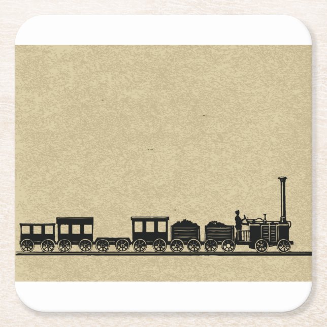 Posavasos Cuadrado De Papel Máquinas de trenes de época (Anverso)