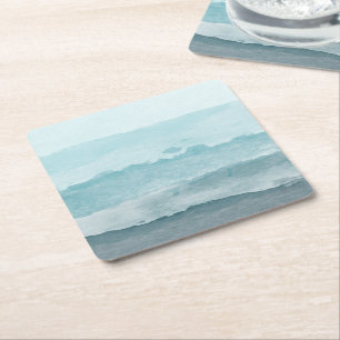 Posavasos Cuadrado De Papel Mar azul acuático abstracto