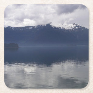 Posavasos Cuadrado De Papel Mar de Alaska brumoso en tonos azules