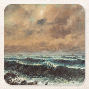 Posavasos Cuadrado De Papel Mar de Otoño - Gustave Courbet