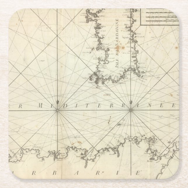 Posavasos Cuadrado De Papel Mar Mediterráneo 2 (Anverso)