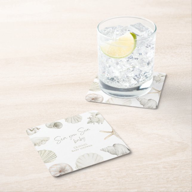 Posavasos Cuadrado De Papel Mar pronto bebé ducha (In situ)