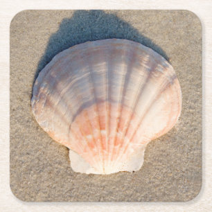 Posavasos Cuadrado De Papel Mar Shell que pone en la playa de Sandy