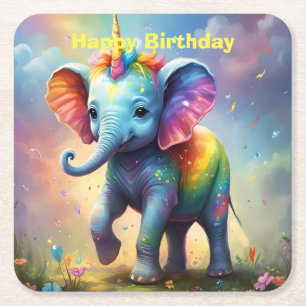 Posavasos Cuadrado De Papel Maravillas radiantes: Elefante Unicornio, bebé arc