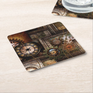 Posavasos Cuadrado De Papel Maravilloso diseño de steampunk