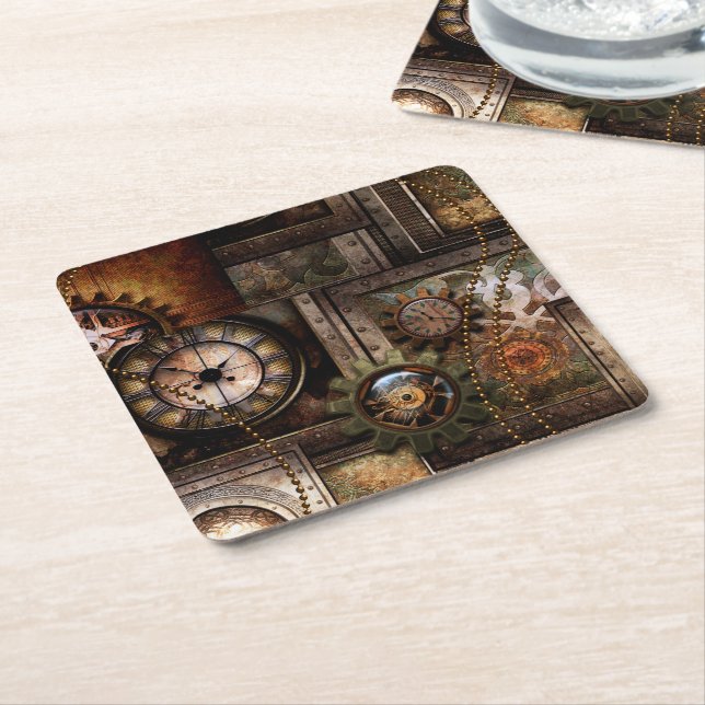 Posavasos Cuadrado De Papel Maravilloso diseño de steampunk (En perspectiva)