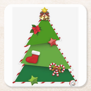 POSAVASOS CUADRADO DE PAPEL MARAVILLOSO Y CUTIDO COSTERO DE ÁRBOL DE NAVIDAD