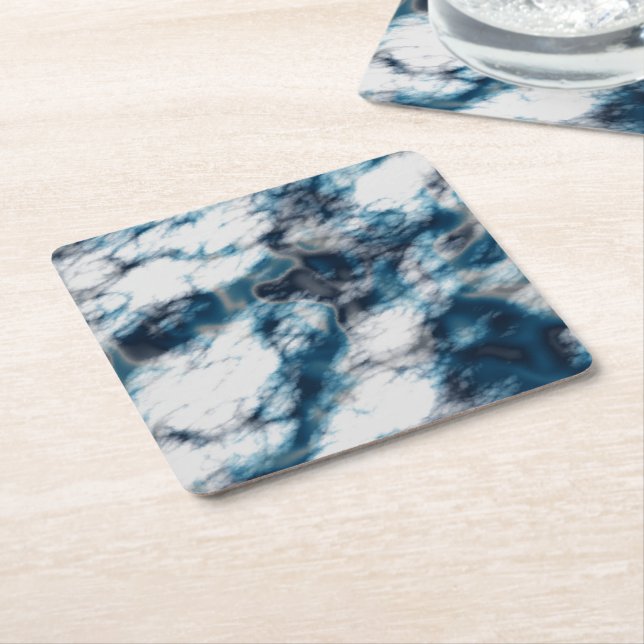 Posavasos Cuadrado De Papel Marble azul (En perspectiva)