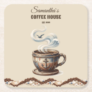 Posavasos Cuadrado De Papel Marca personalizada del Café Costero
