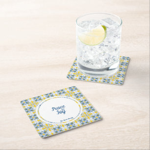 Posavasos Cuadrado De Papel Marco de azulejos de bonito portugués para Navidad