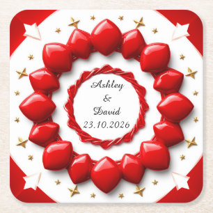 Posavasos Cuadrado De Papel Marco de Corazones Rojos