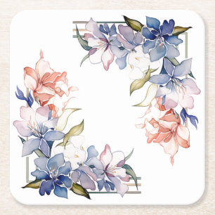 Posavasos Cuadrado De Papel Marco de las flores: escayola Boda personalizada
