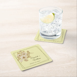 Posavasos Cuadrado De Papel Marco de Rosa – Boda Amarillo Celeste