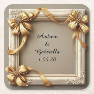 Posavasos Cuadrado De Papel Marco Decorativo de Boda Marfil Elegante