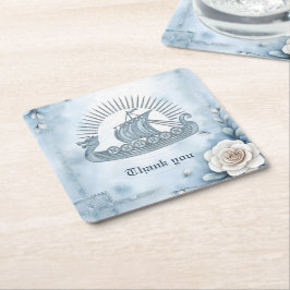 Posavasos Cuadrado De Papel Marco floral con Rosas y diseño celta.