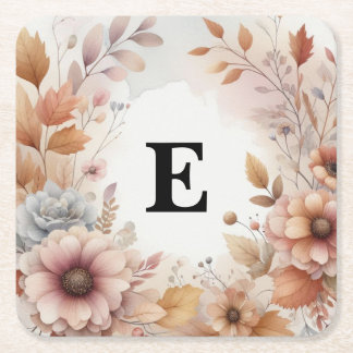 Posavasos Cuadrado De Papel Marco floral de hojas de otoño en acuarela de past