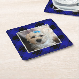 Posavasos Cuadrado De Papel Marco fotográfico de Personalizado suave azul y ne