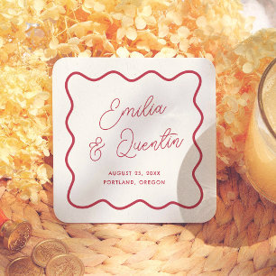 Posavasos Cuadrado De Papel Marco Retro Colorido Moderno y Audaz para Bodas