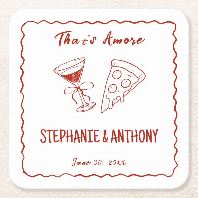 Posavasos Cuadrado De Papel Marco rojo caprichoso que es más Boda italiano (Anverso)
