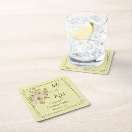 Posavasos Cuadrado De Papel Marco Rosa - Boda amarillo celestial