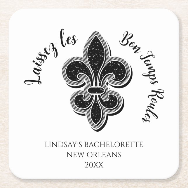 Posavasos Cuadrado De Papel Mardi Gras Bachelorette (Anverso)