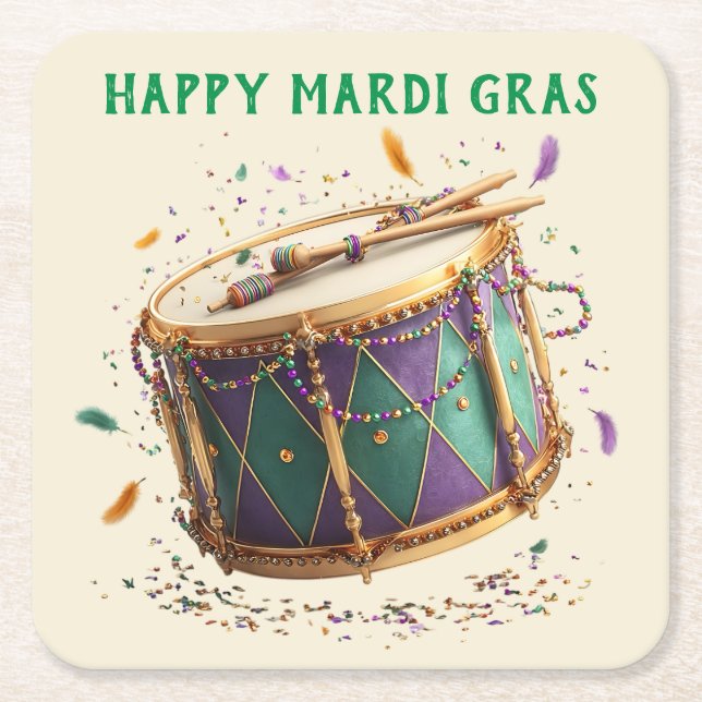 Posavasos Cuadrado De Papel Mardi Gras Festive Drum (Anverso)